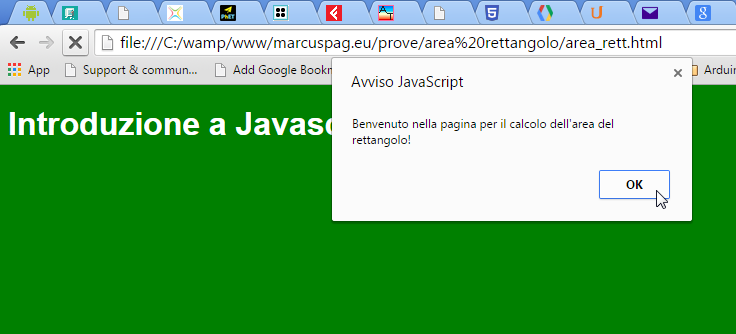 Il messaggio Javascript compare quando il contenuto della pagina  gi comparso nel viewport
